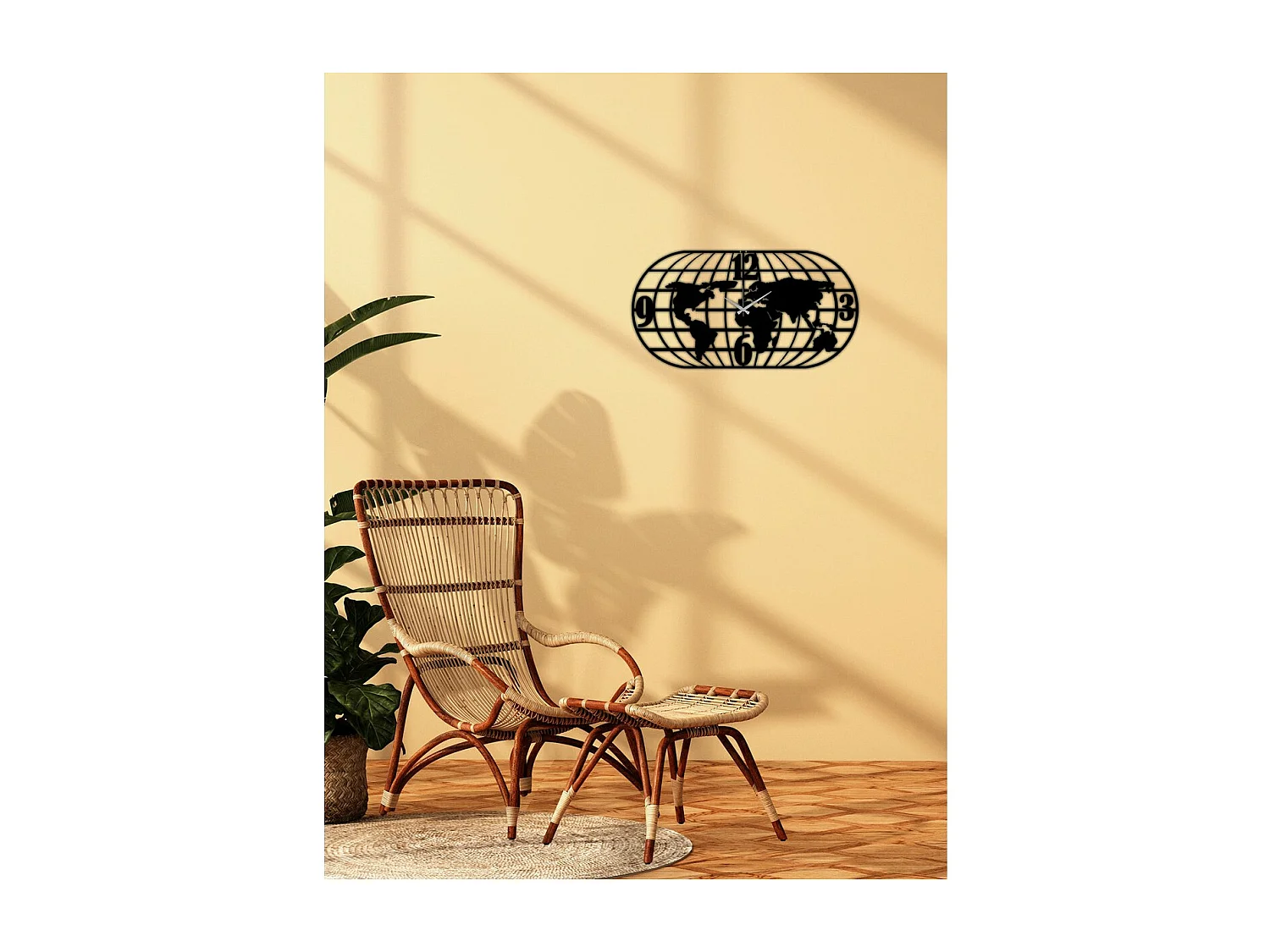 Zegar ścienny Mapa, Czarny, 100x0,15x52 cm, EPIKASA