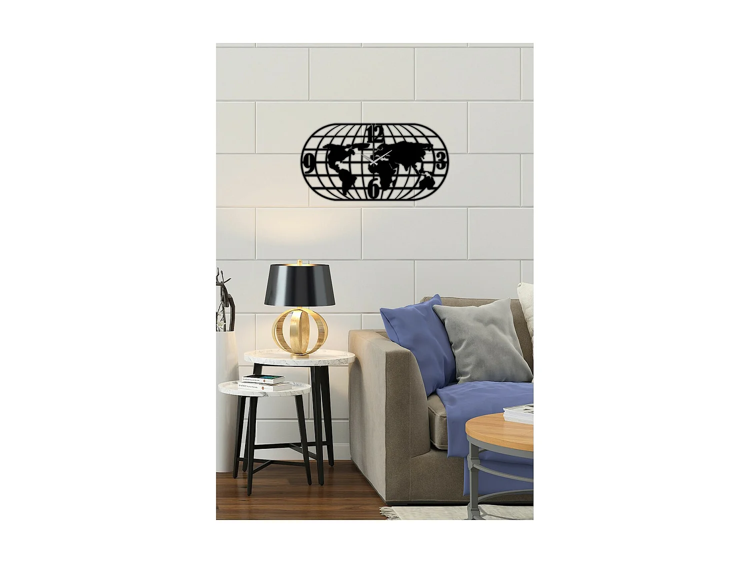 Zegar ścienny Mapa, Czarny, 100x0,15x52 cm, EPIKASA