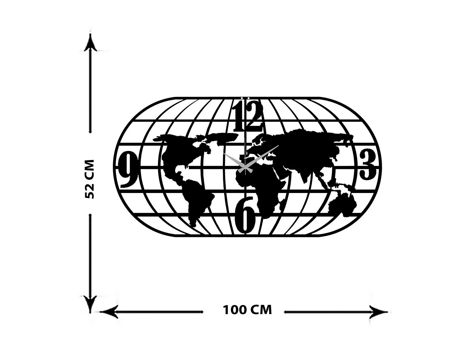 Zegar ścienny Mapa, Czarny, 100x0,15x52 cm, EPIKASA
