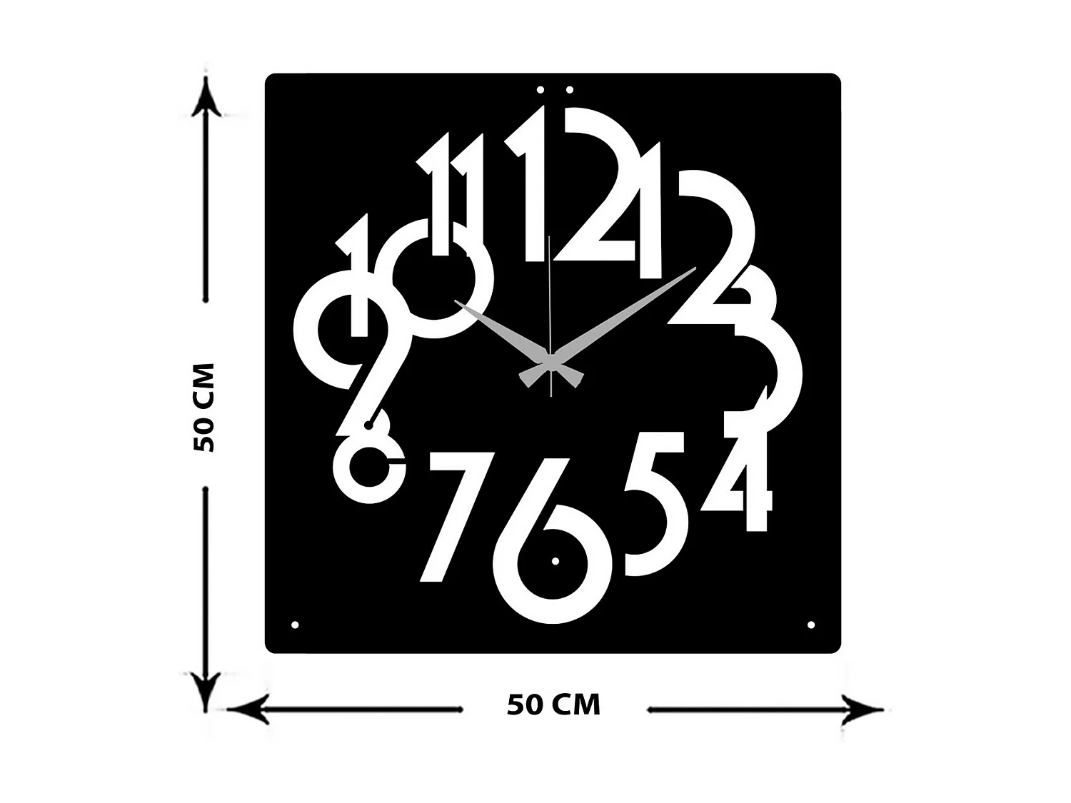 Wandklok Nummers, Zwart, 49x0,15x50 cm, EPIKASA