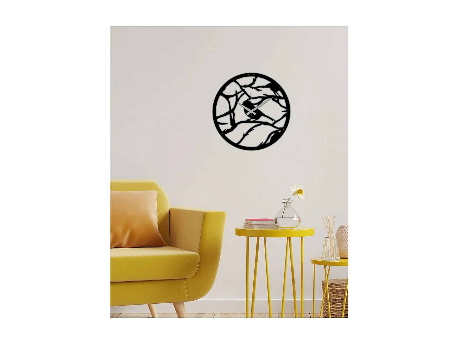 Horloge Murale Branches 1, Noir, 42x0,15x42 cm, EPIKASA