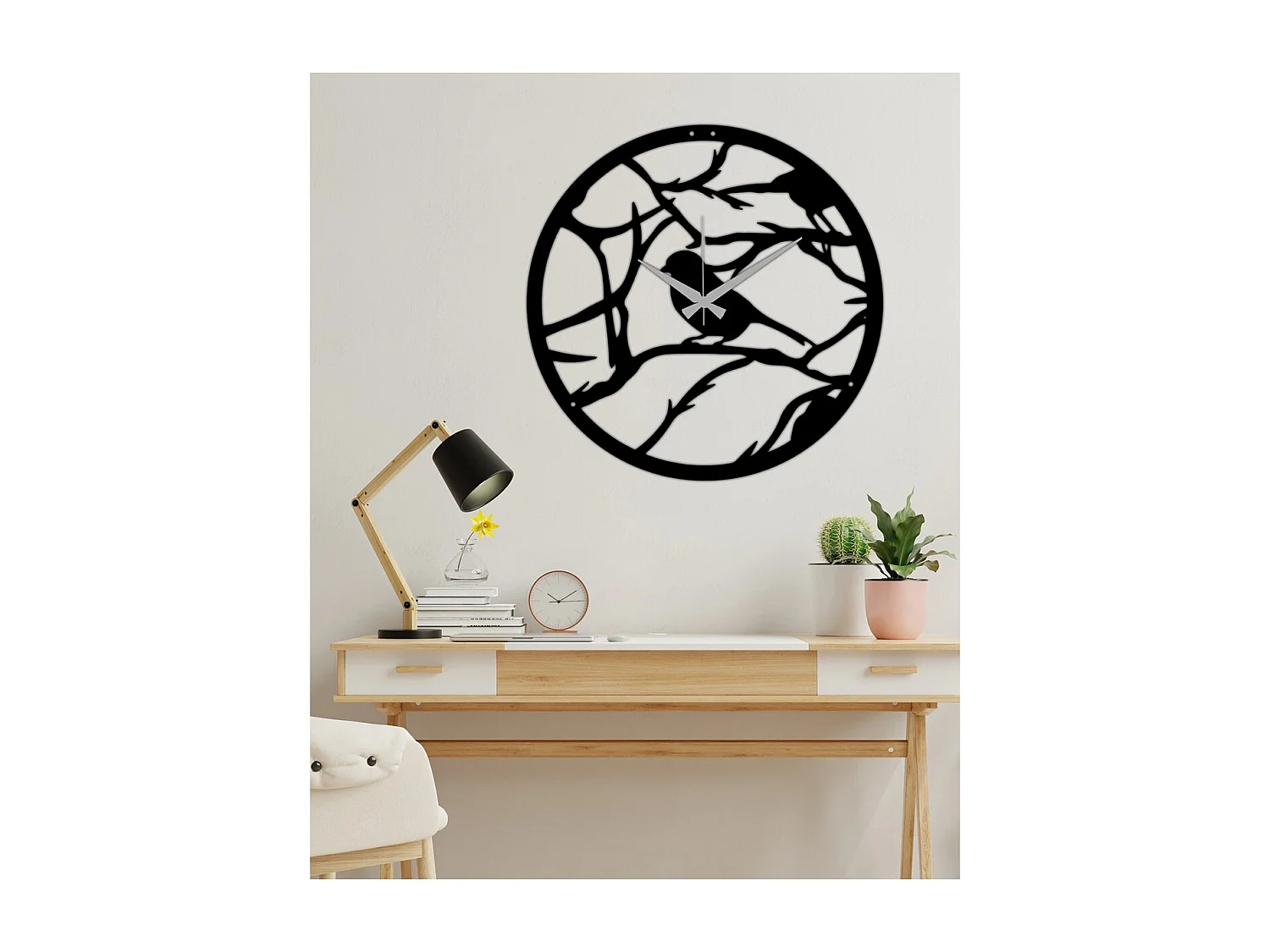 Horloge Murale Branches 1, Noir, 42x0,15x42 cm, EPIKASA