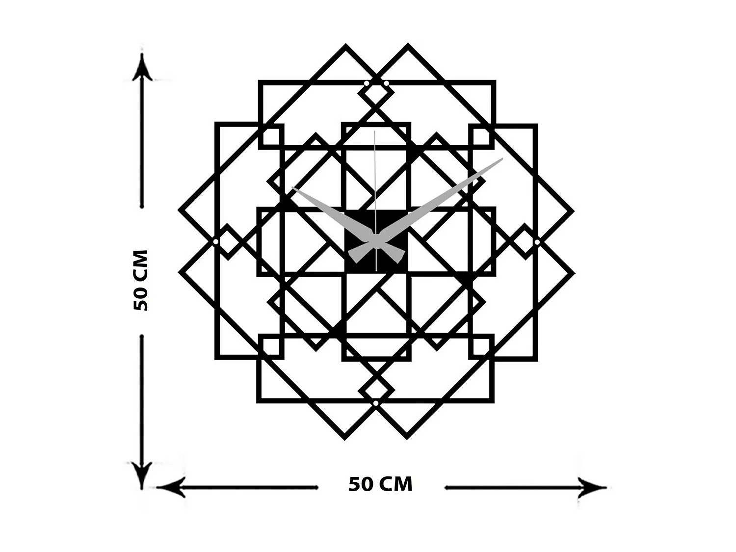 Horloge Murale Géométrique 12, Noir, 50x0,15x50 cm, EPIKASA