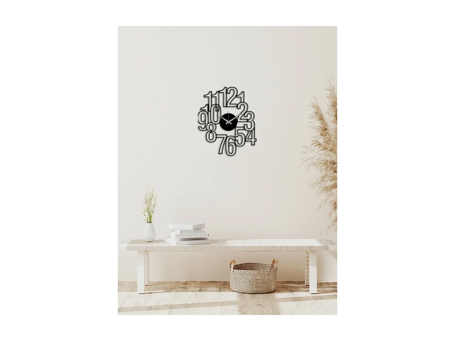 Horloge Murale Nombres 24, Noir, 43x0,15x50 cm cm, EPIKASA