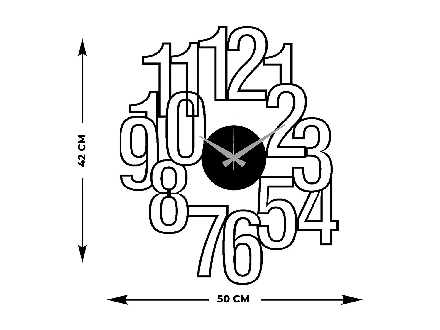 Horloge Murale Nombres 24, Noir, 43x0,15x50 cm cm, EPIKASA