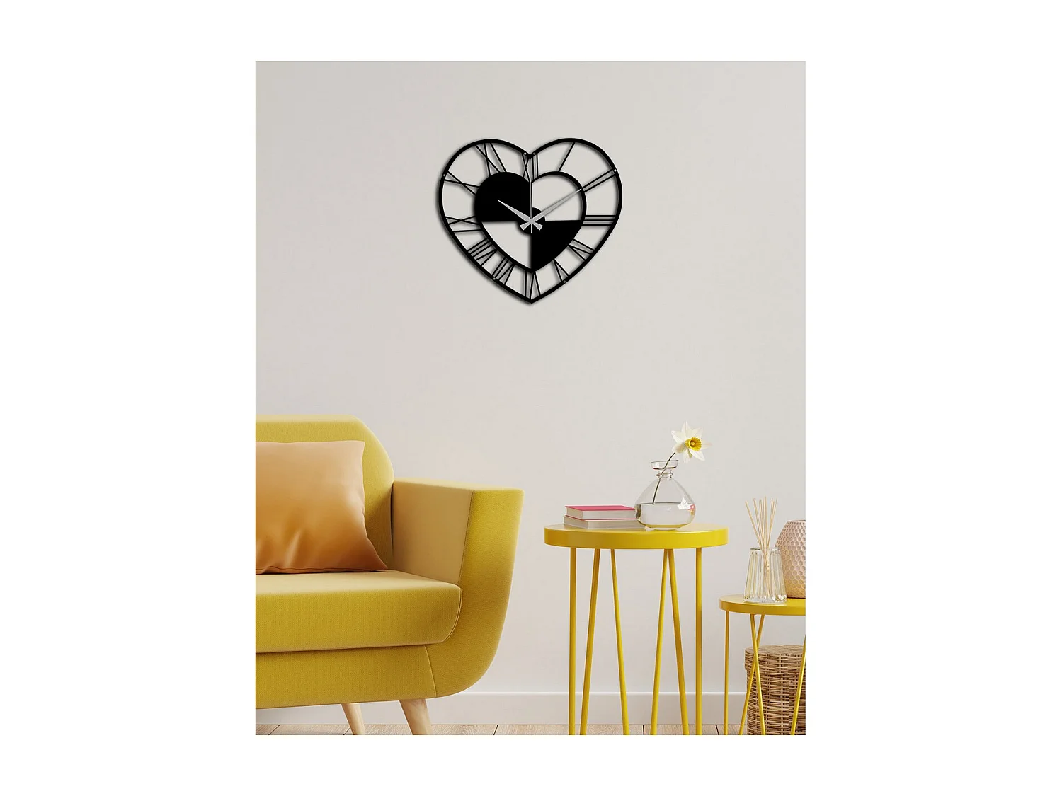 Horloge Murale Cœur, Noir, 50x0,15x45 cm cm, EPIKASA