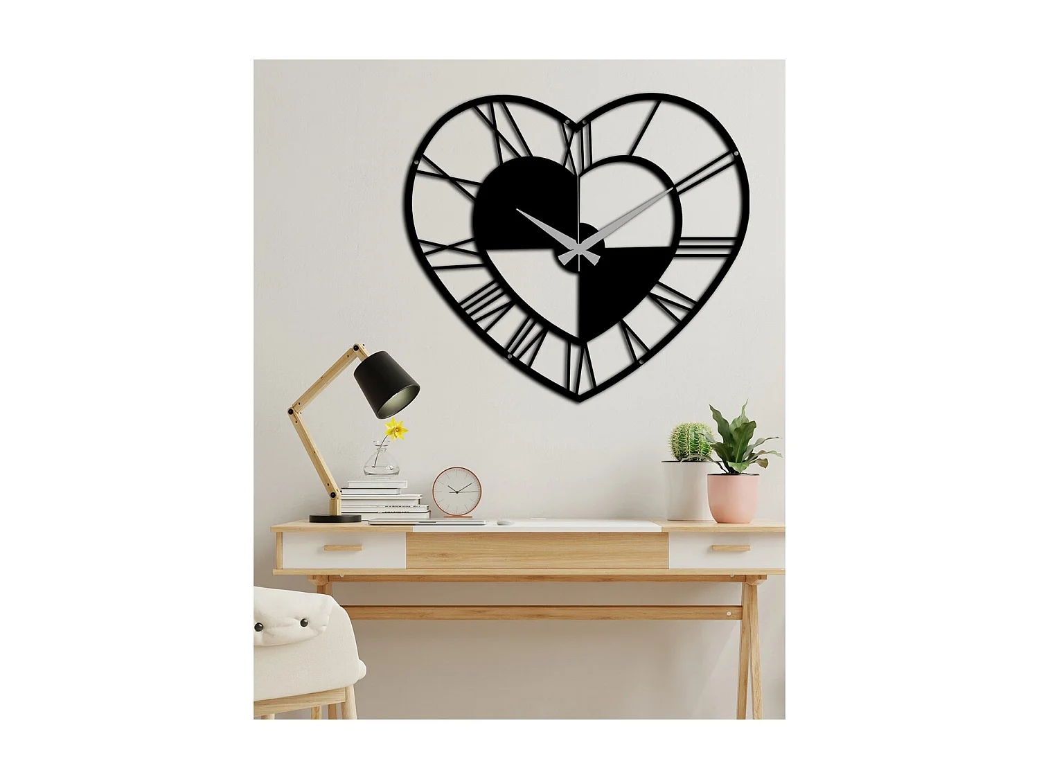 Horloge Murale Cœur, Noir, 50x0,15x45 cm cm, EPIKASA