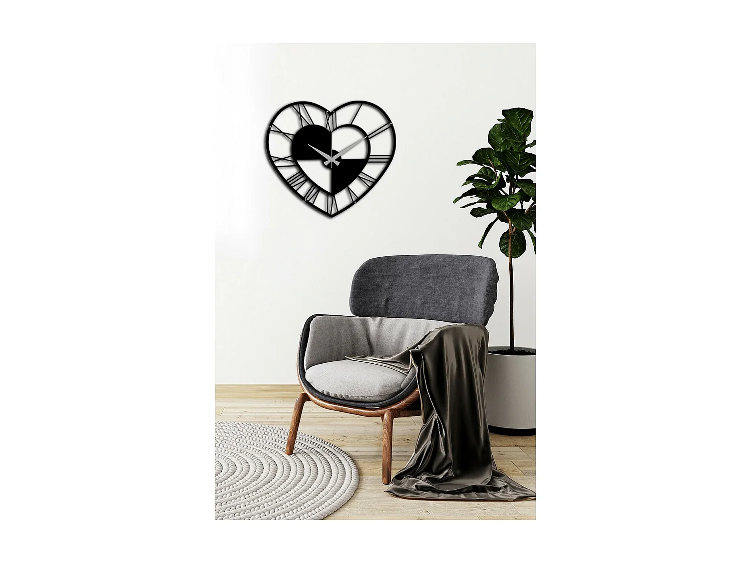 Horloge Murale Cœur, Noir, 50x0,15x45 cm cm, EPIKASA