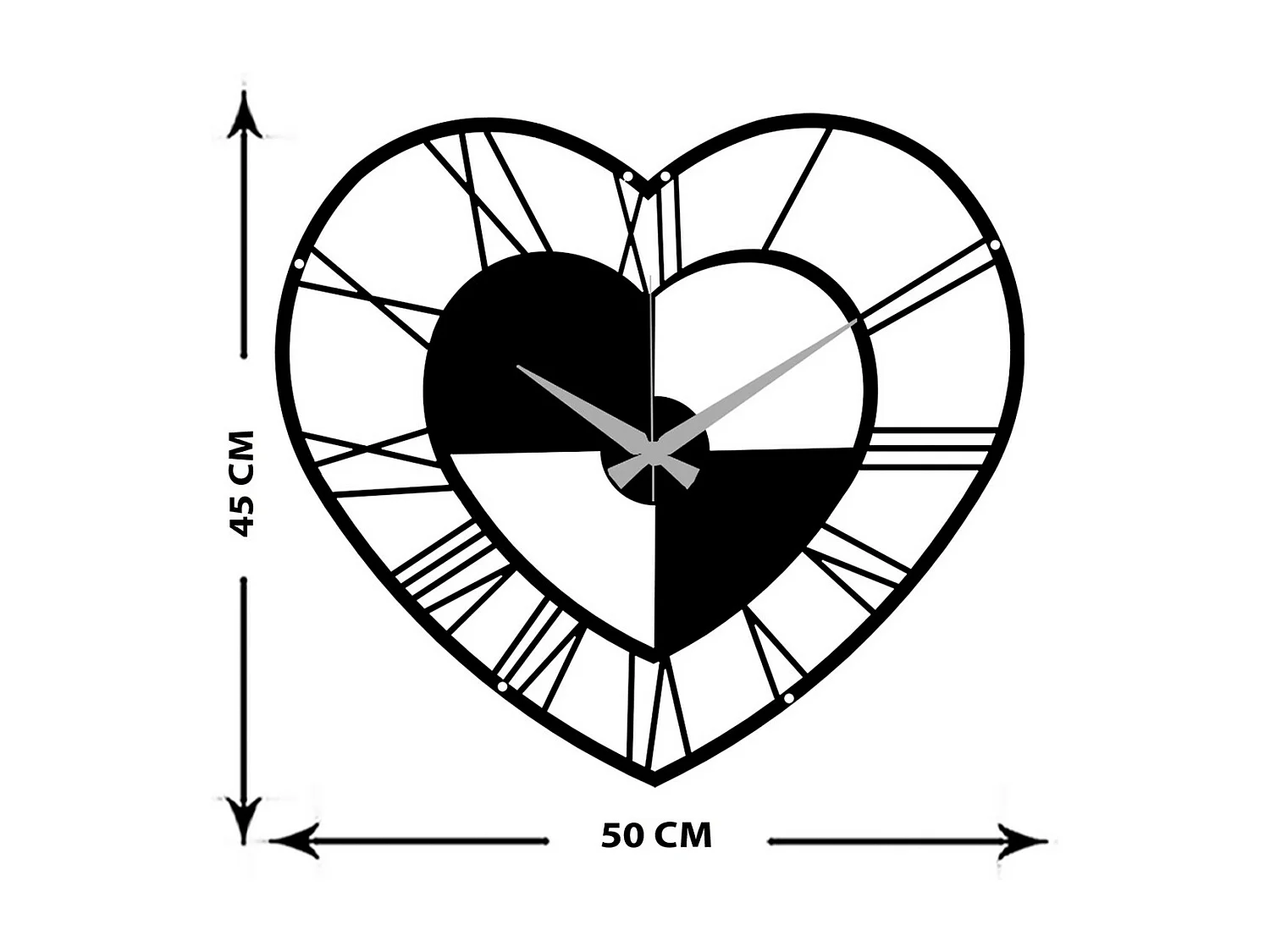 Horloge Murale Cœur, Noir, 50x0,15x45 cm cm, EPIKASA