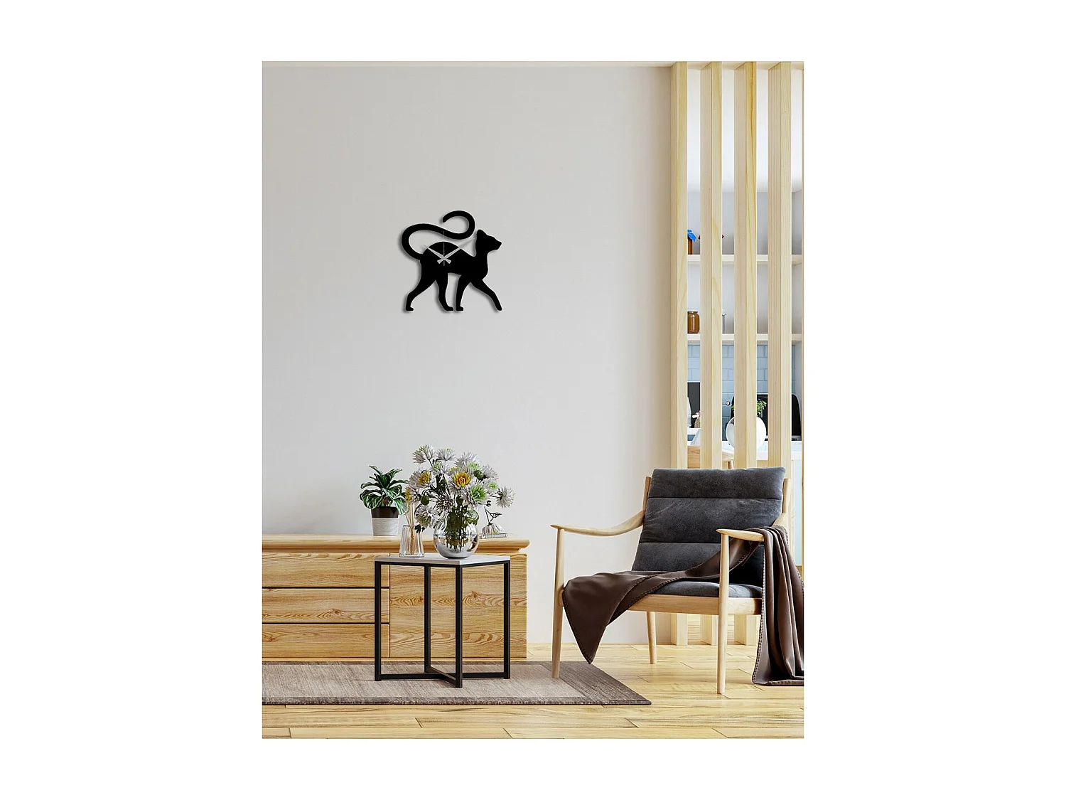 Horloge Murale Chat 4, Noir, 30x0,15x30 cm, EPIKASA