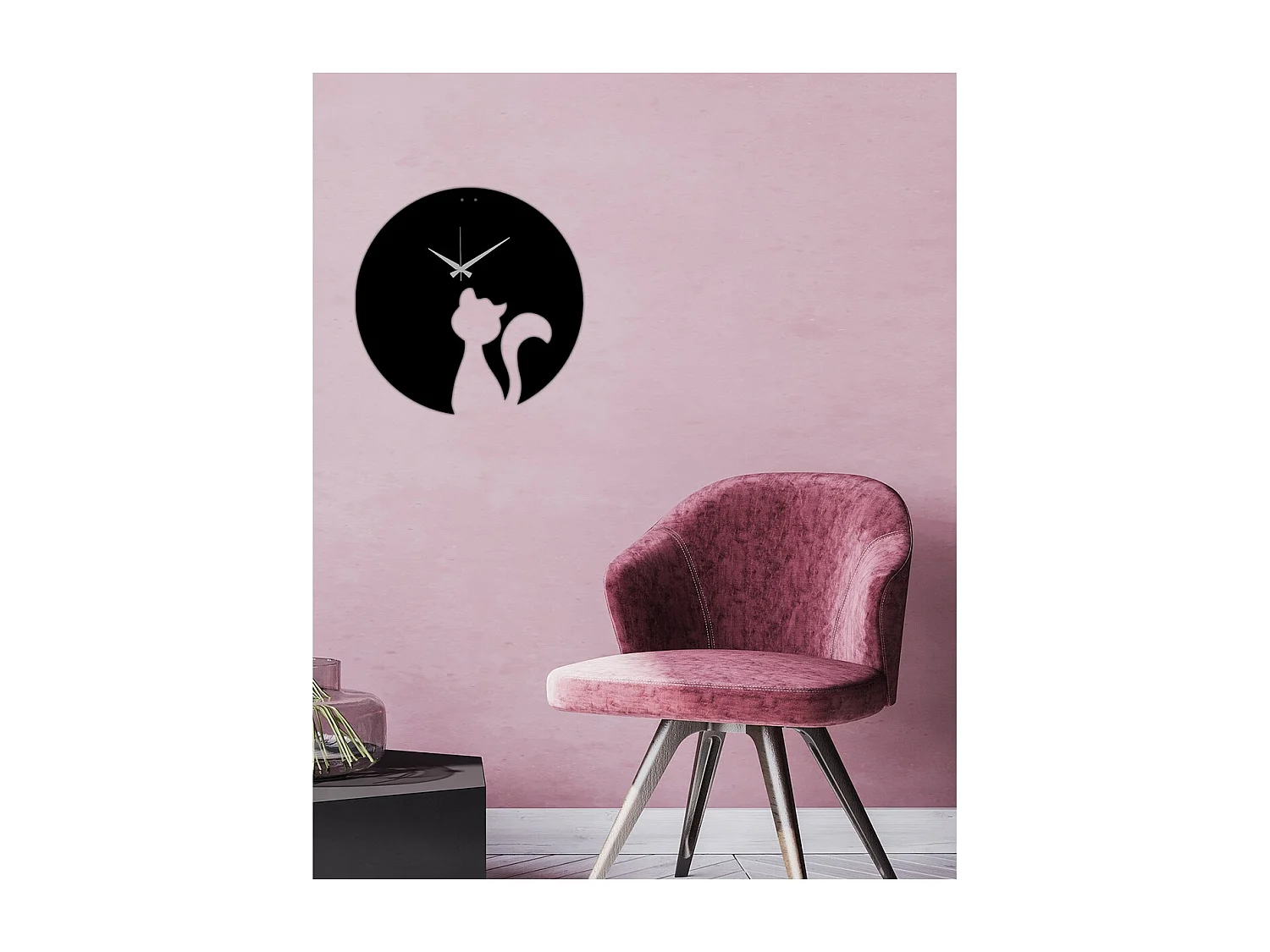 Horloge Murale Chat 1, Noir, 42x0,15x42 cm, EPIKASA