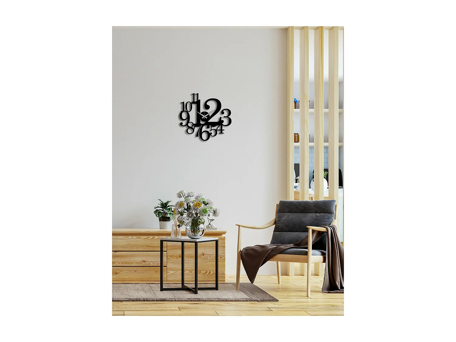 Horloge Murale Nombres 42, Noir, 50x0,15x46 cm cm, EPIKASA