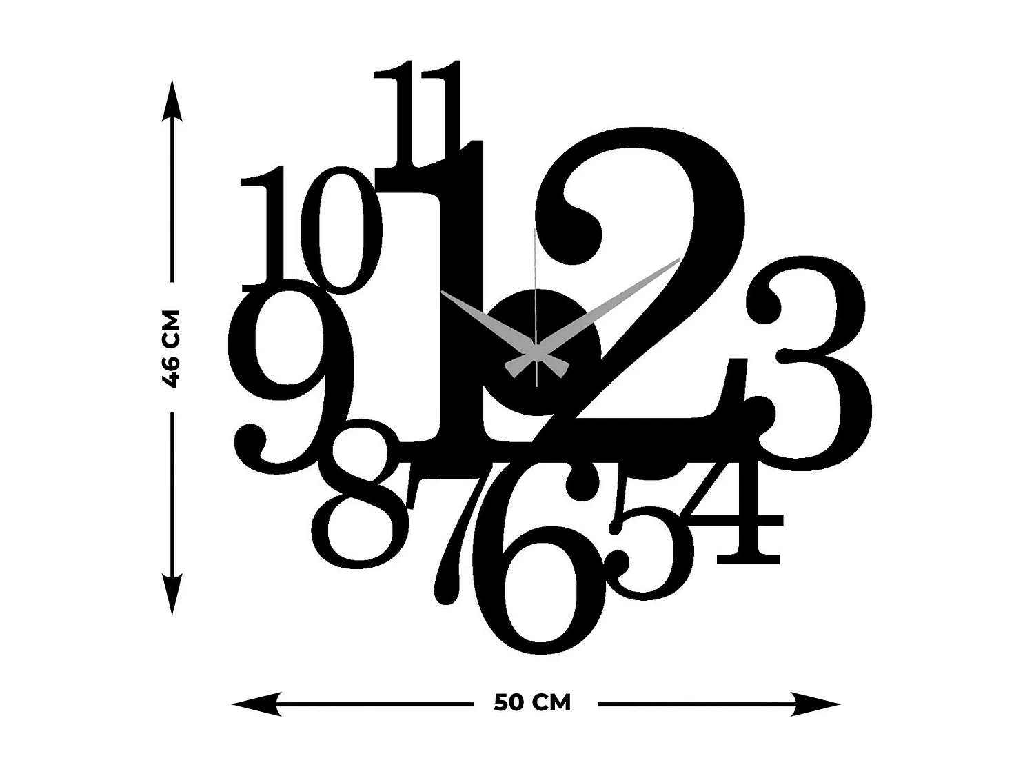 Horloge Murale Nombres 42, Noir, 50x0,15x46 cm cm, EPIKASA