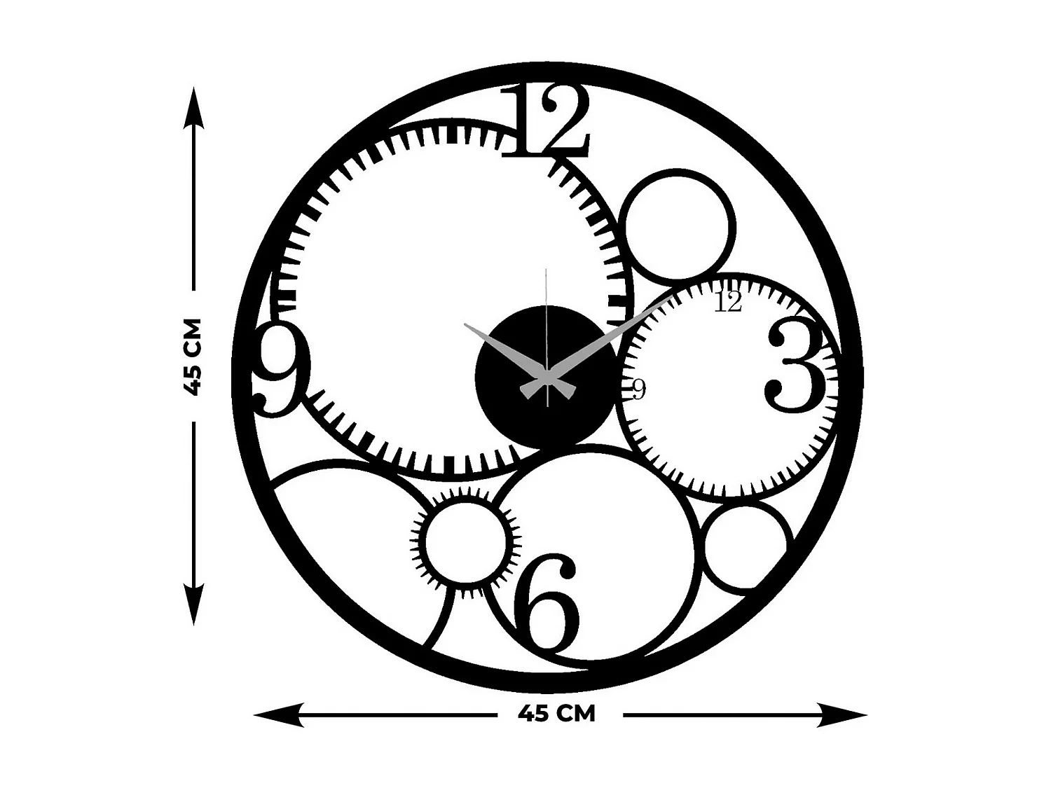 Relógio de Parede Rodas 11, Preto, 45x0,15x45 cm, EPIKASA