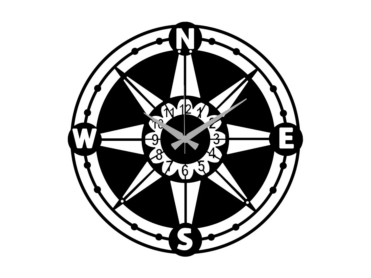 Wandklok Windroos, Zwart, 52x0,15x52 cm, EPIKASA