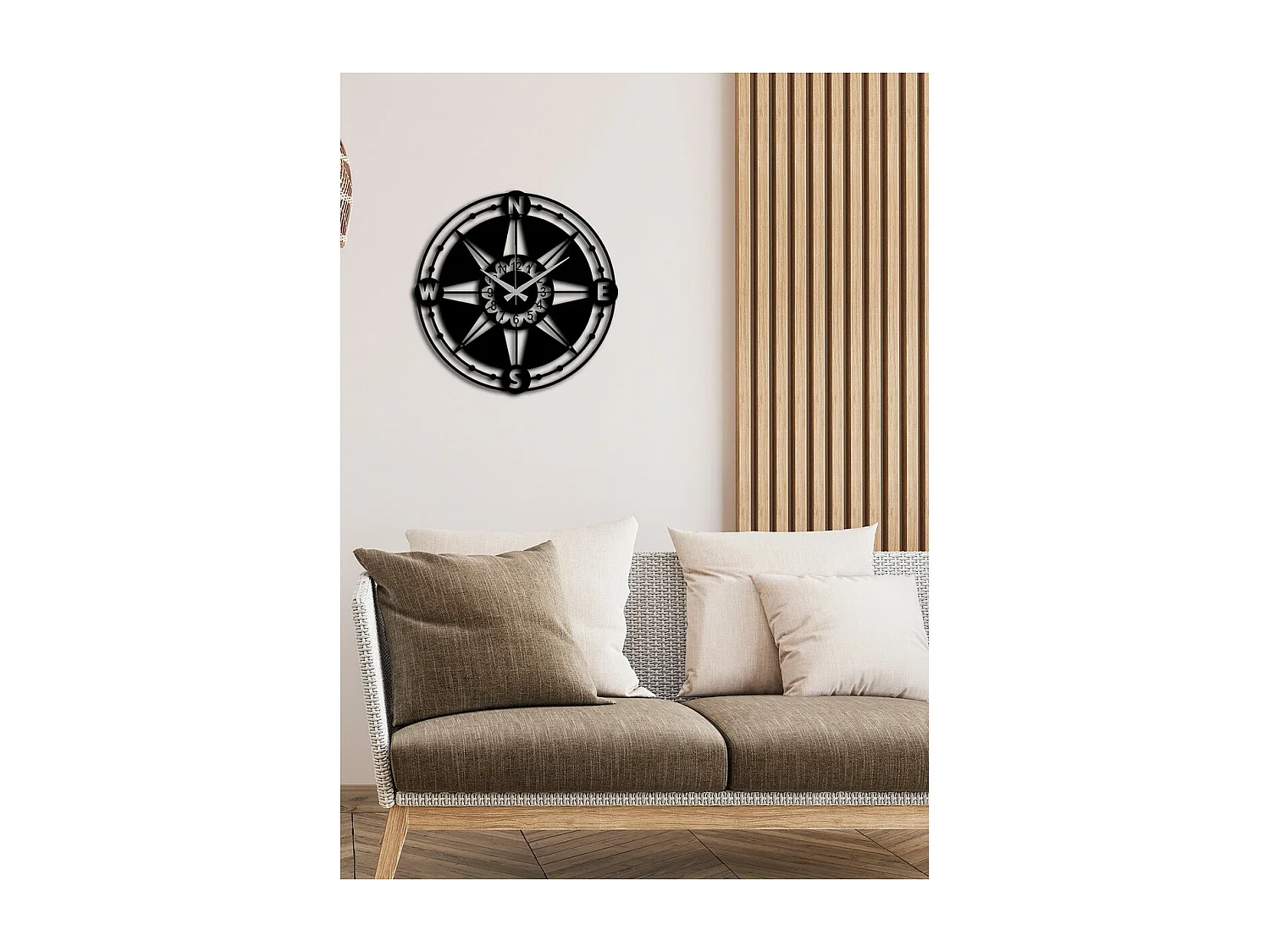 Wandklok Windroos, Zwart, 52x0,15x52 cm, EPIKASA