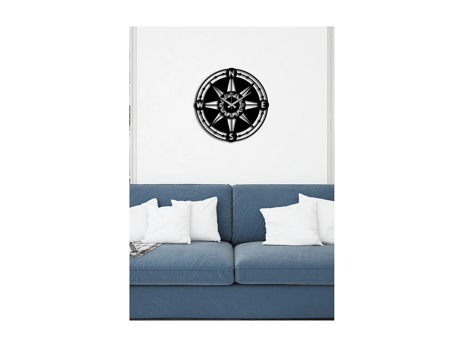 Wandklok Windroos, Zwart, 52x0,15x52 cm, EPIKASA