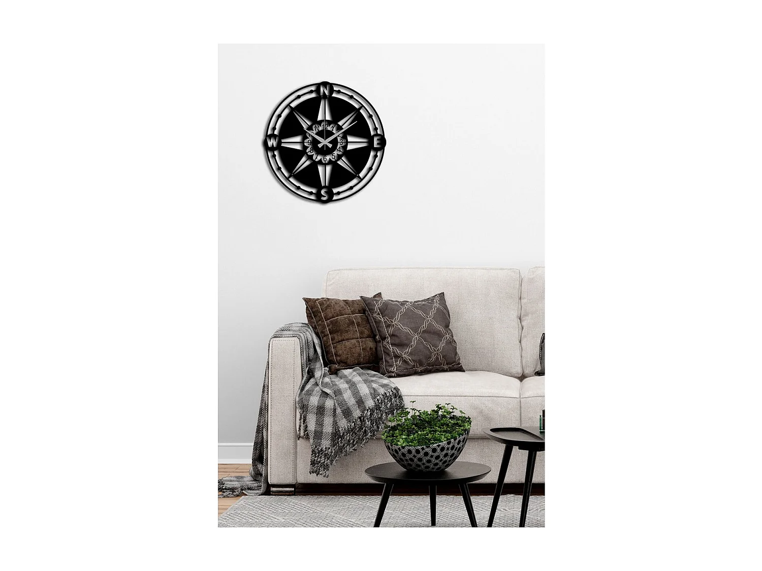 Wandklok Windroos, Zwart, 52x0,15x52 cm, EPIKASA