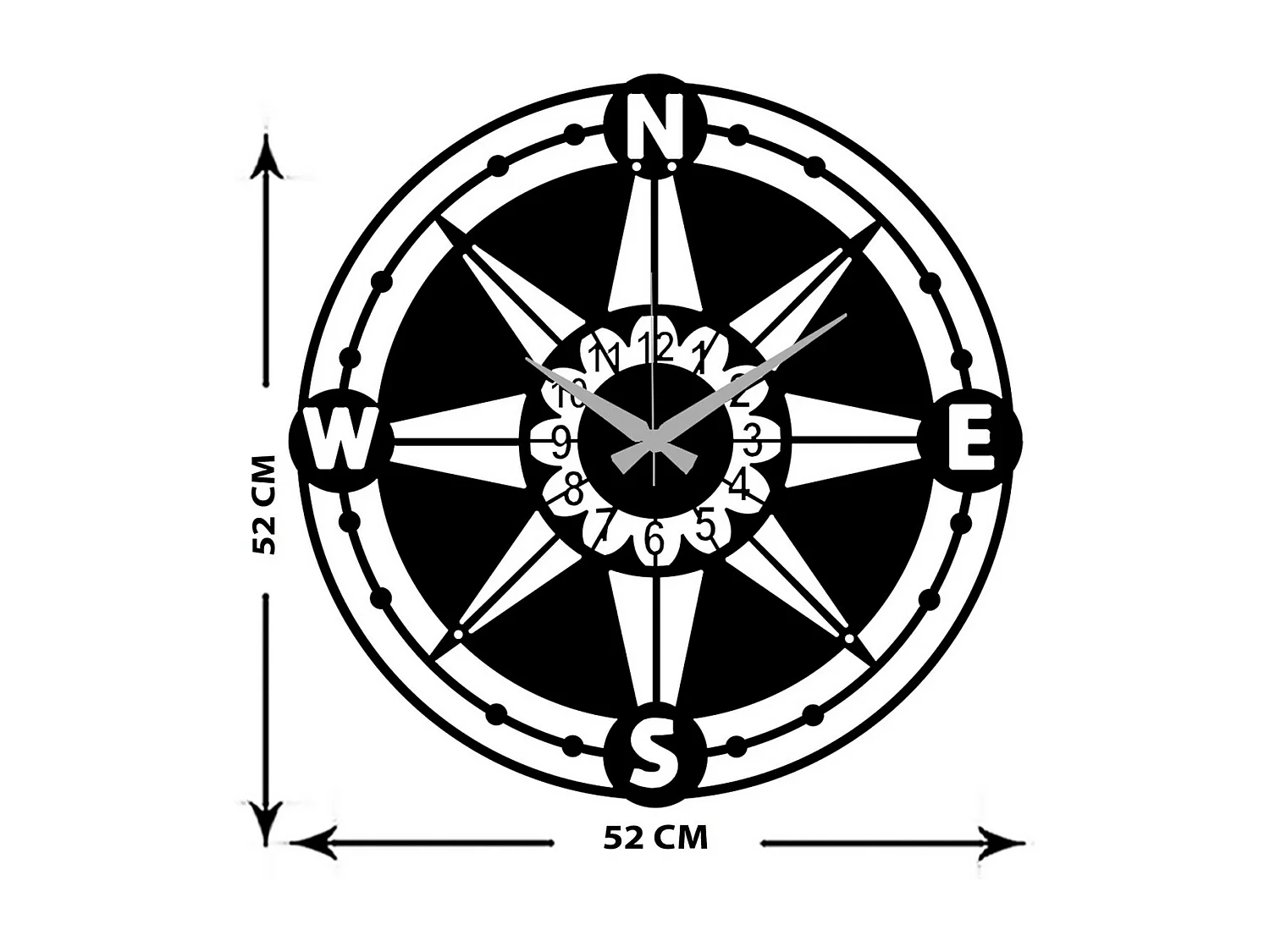 Wandklok Windroos, Zwart, 52x0,15x52 cm, EPIKASA