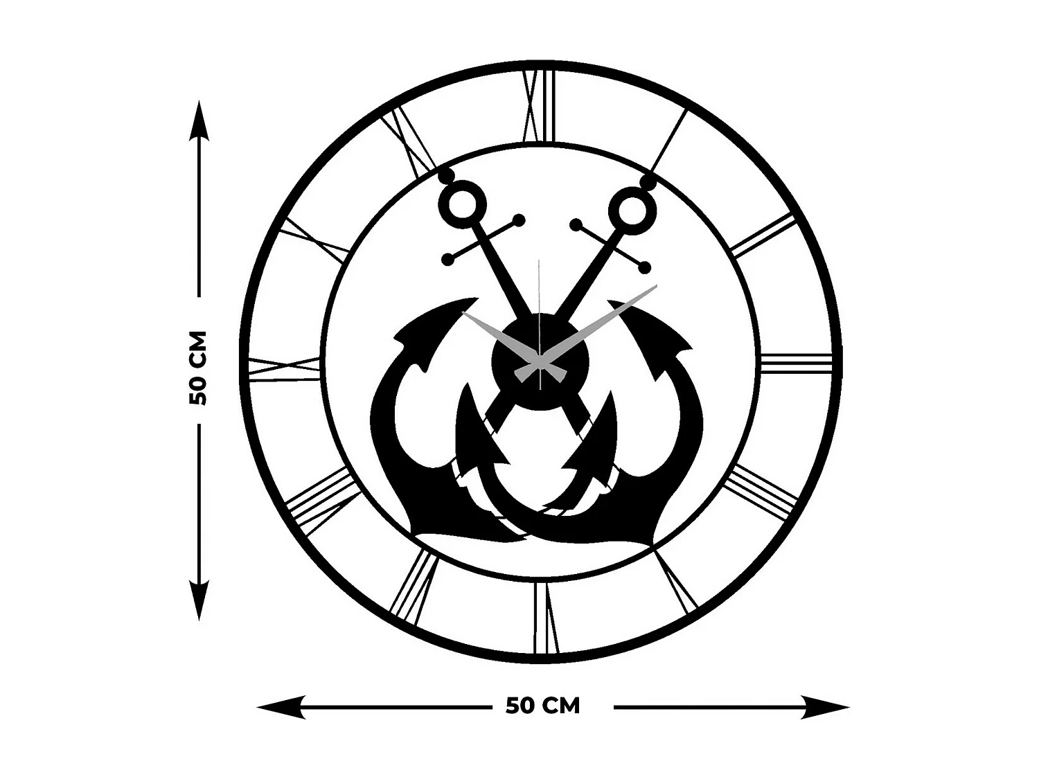 Zegar ścienny Kotwice, Czarny, 50x0,15x50 cm, EPIKASA