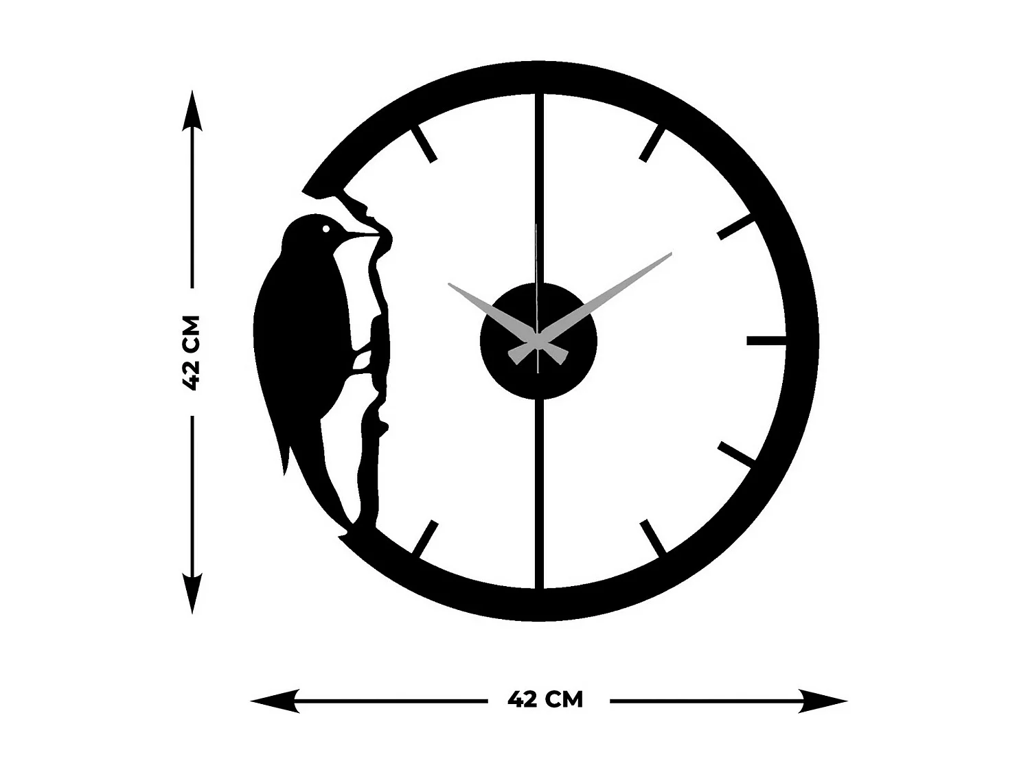 Zegar ścienny Dzięcioł, Czarny, 43x0,15x42 cm, EPIKASA