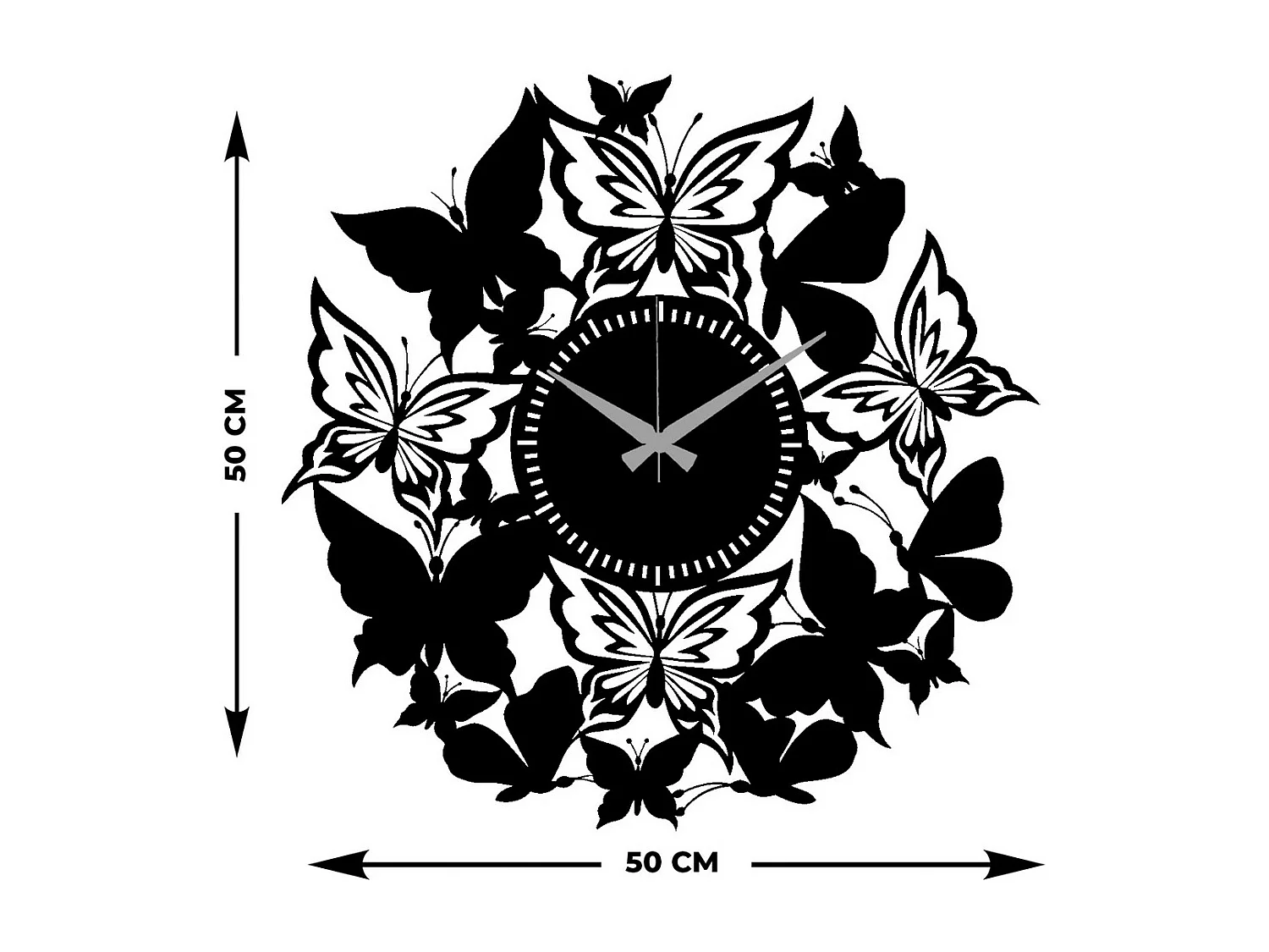 Zegar ścienny Motyle, Czarny, 50x0,15x50 cm, EPIKASA