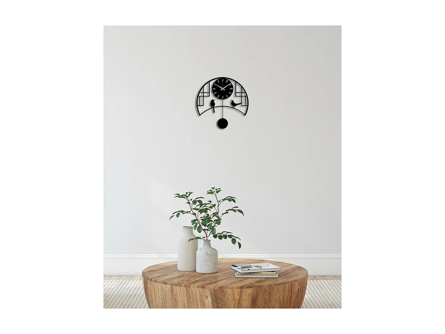 Horloge Murale Oiseaux, Noir, 51x0,15x50 cm cm, EPIKASA