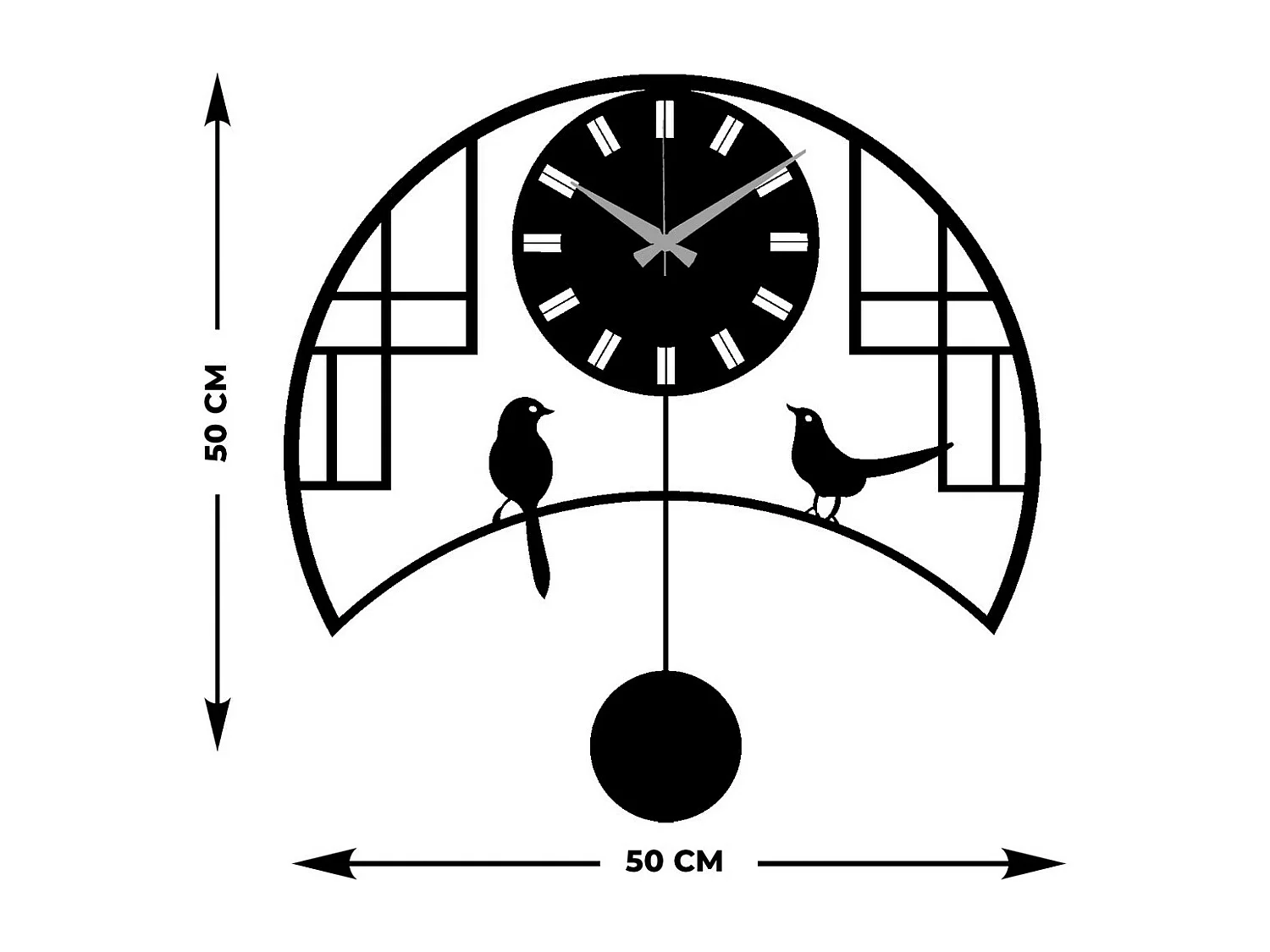 Horloge Murale Oiseaux, Noir, 51x0,15x50 cm cm, EPIKASA