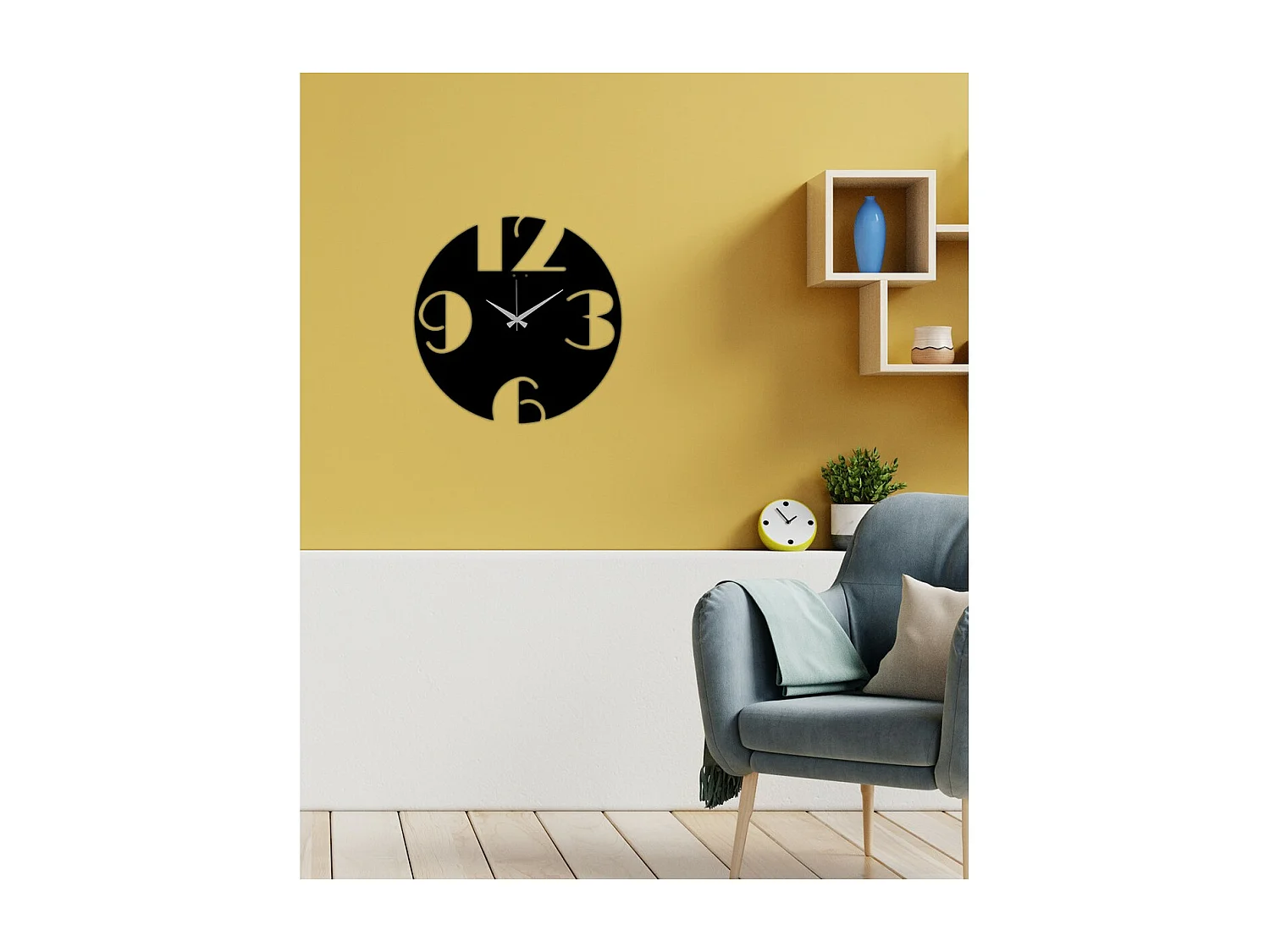 Horloge Murale Nombres 9, Noir, 42x0,15x42 cm, EPIKASA