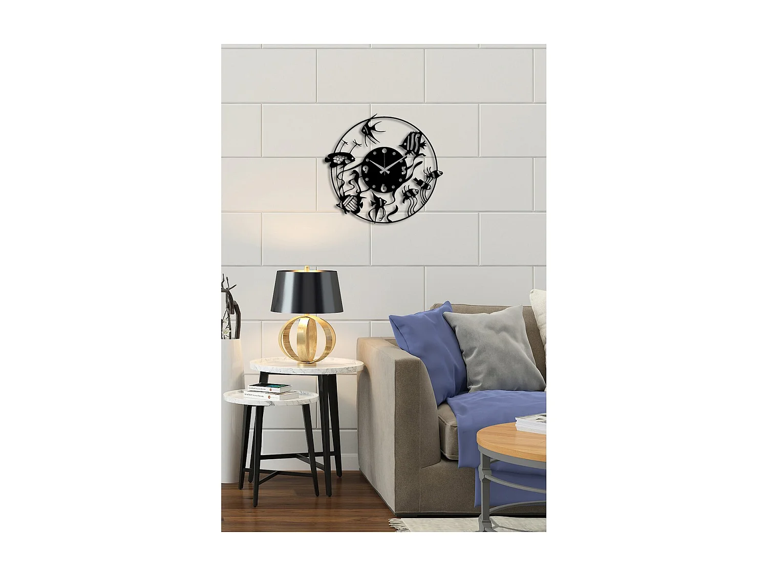 Relógio de Parede Peixes 1, Preto, 50x0,15x47 cm, EPIKASA