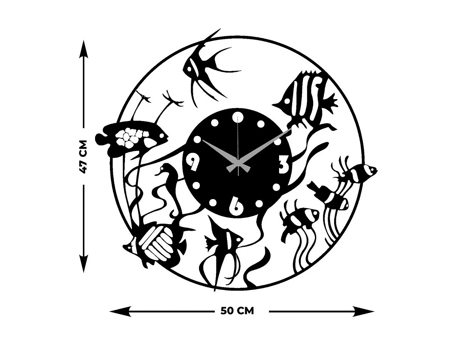 Relógio de Parede Peixes 1, Preto, 50x0,15x47 cm, EPIKASA
