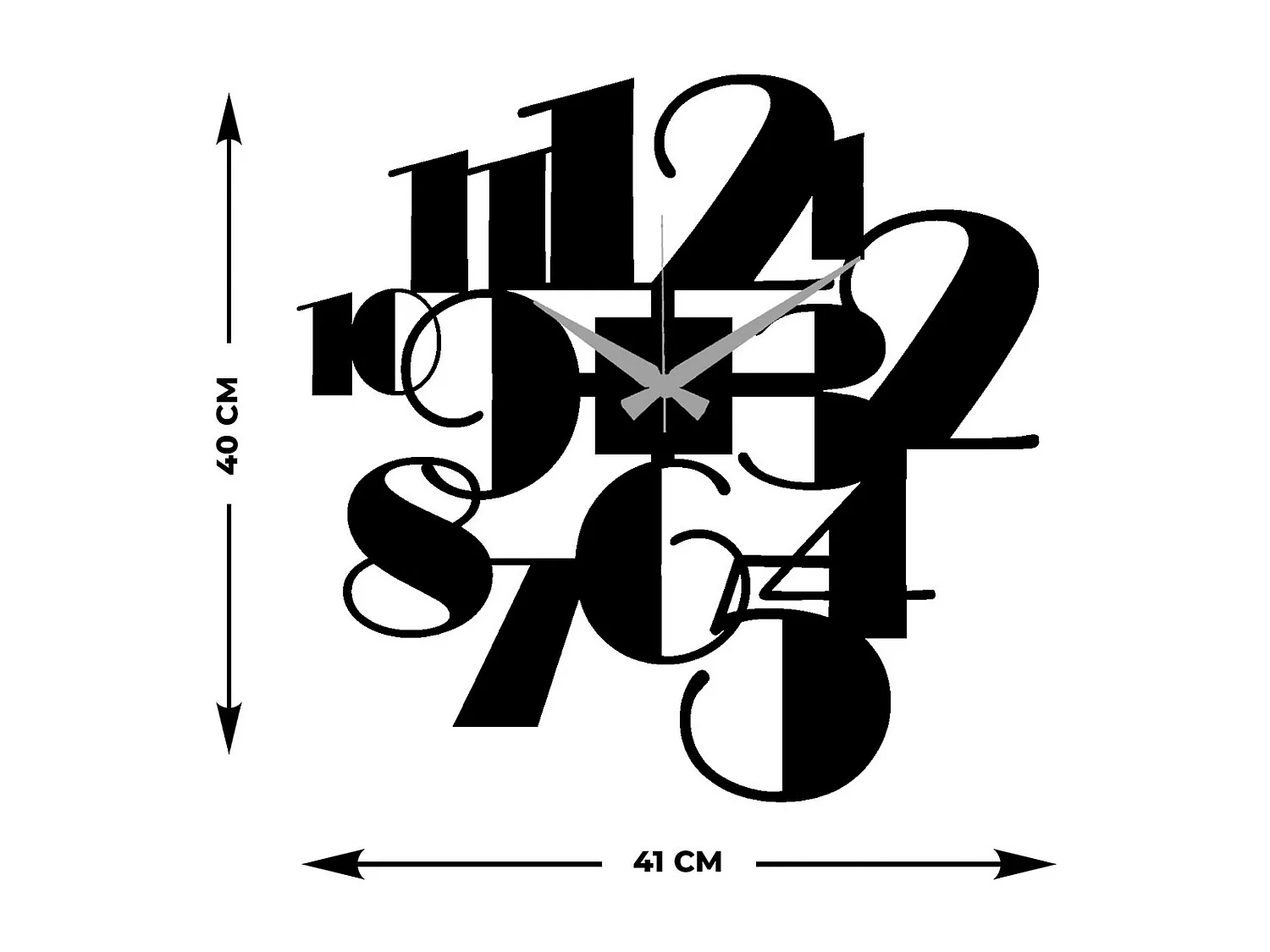 Wandklok Nummers 45, Zwart, 41x0,15x40 cm cm, EPIKASA