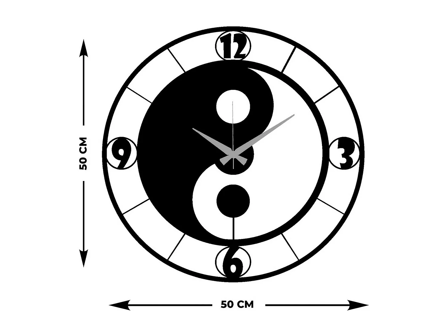 Relógio de Parede Ying Yang, Preto, 50x0,15x49 cm, EPIKASA