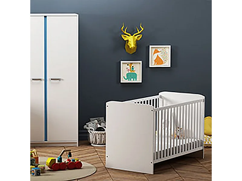 Lit à barreaux 60x120 cm avec sommier Reverso blanc