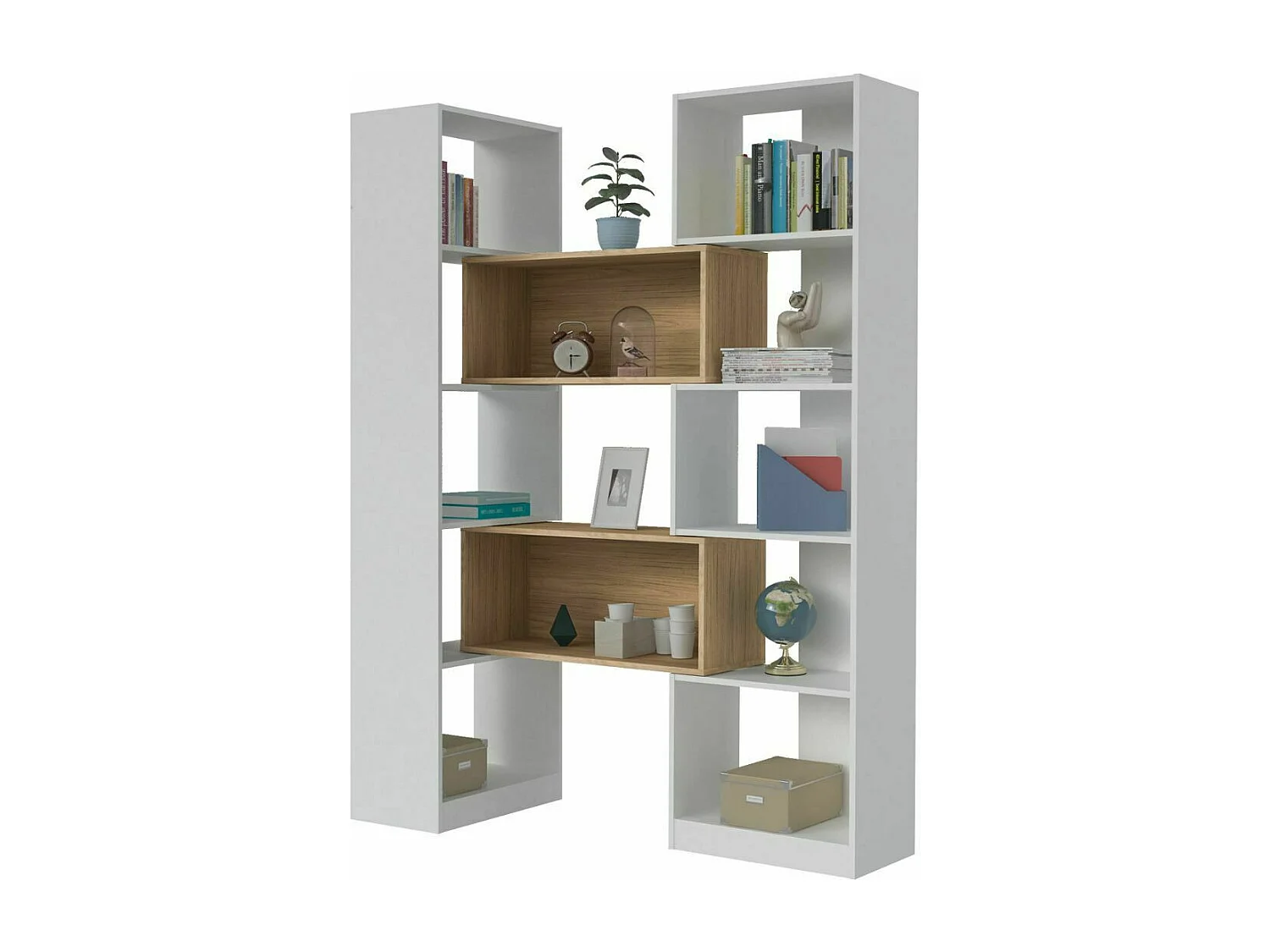 Etagère bibliothèque modulable Rubeus  panneaux de fibres blanc et bois RUBEUS