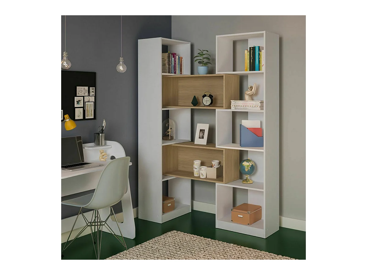 Etagère bibliothèque modulable Rubeus  panneaux de fibres blanc et bois RUBEUS