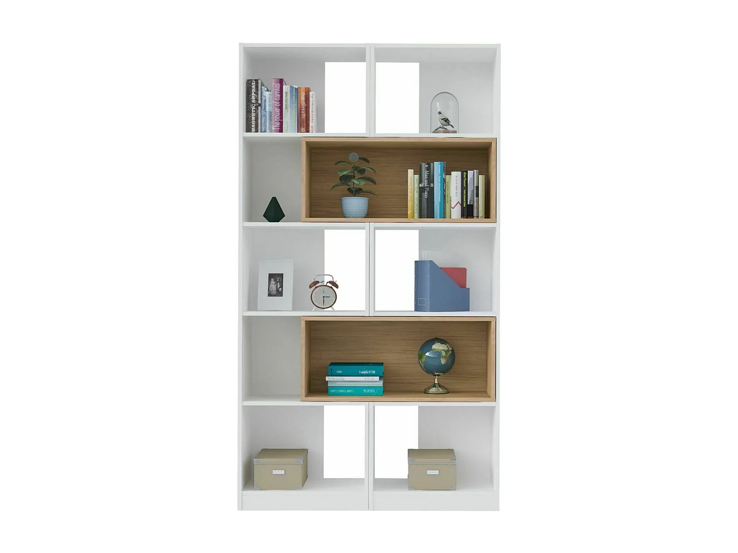 Etagère bibliothèque modulable  panneaux de fibres blanc et bois RUBEUS