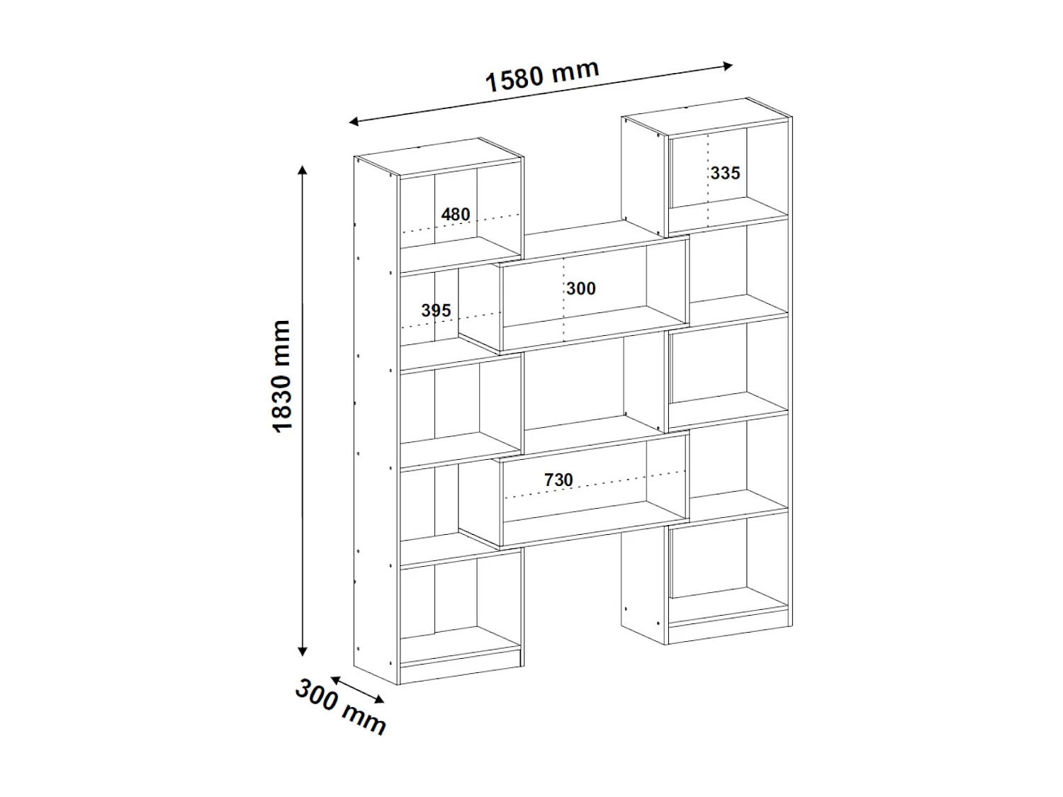 Etagère bibliothèque modulable  panneaux de fibres blanc et bois RUBEUS