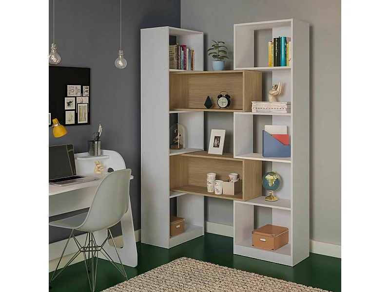 Etagère bibliothèque modulable Rubeus  panneaux de fibres blanc et bois RUBEUS