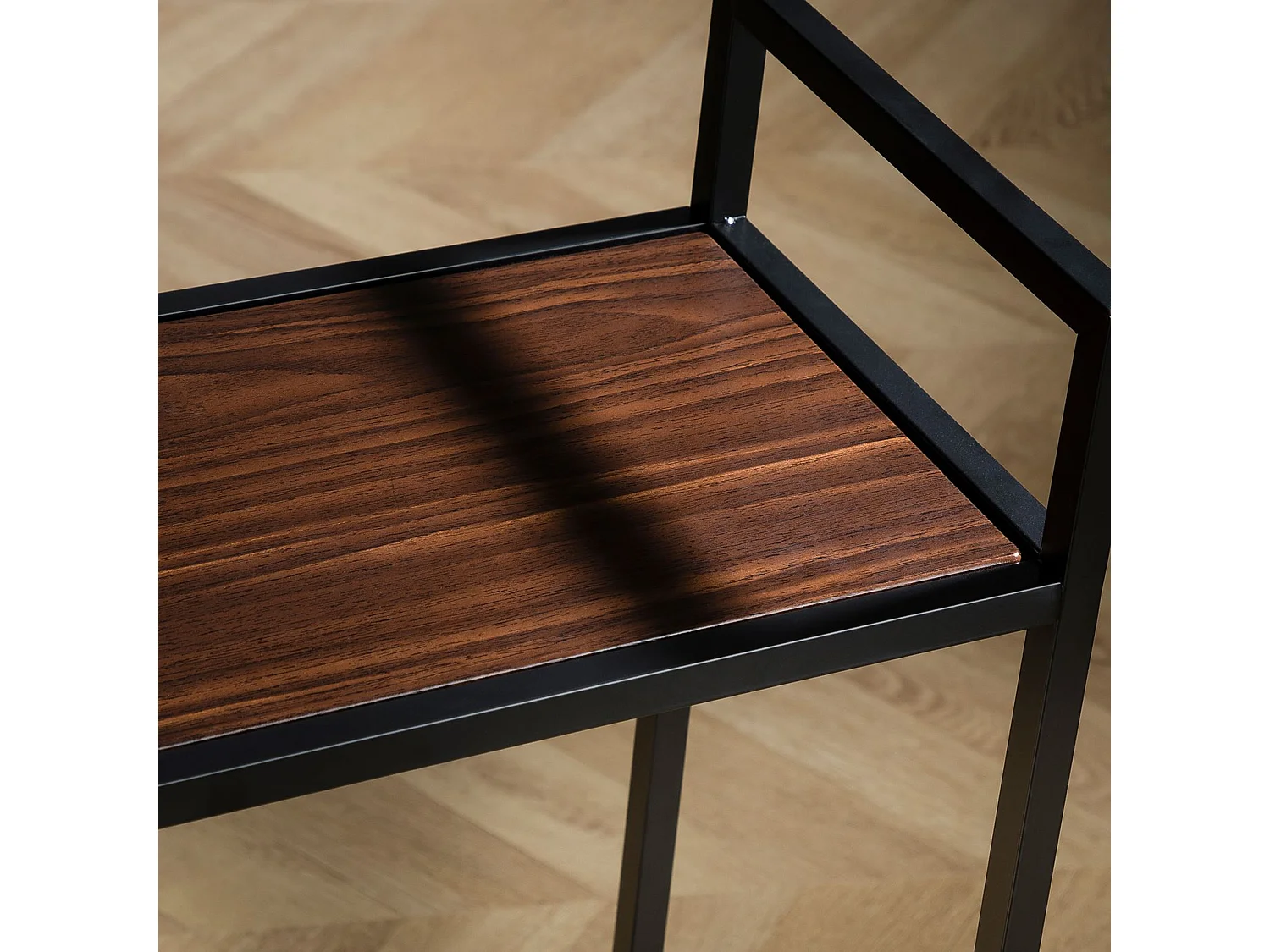 Desserte à roulettes RIVO, chariot de service pour cuisine, structure en métal et plateau en bois couleur noir et noyer