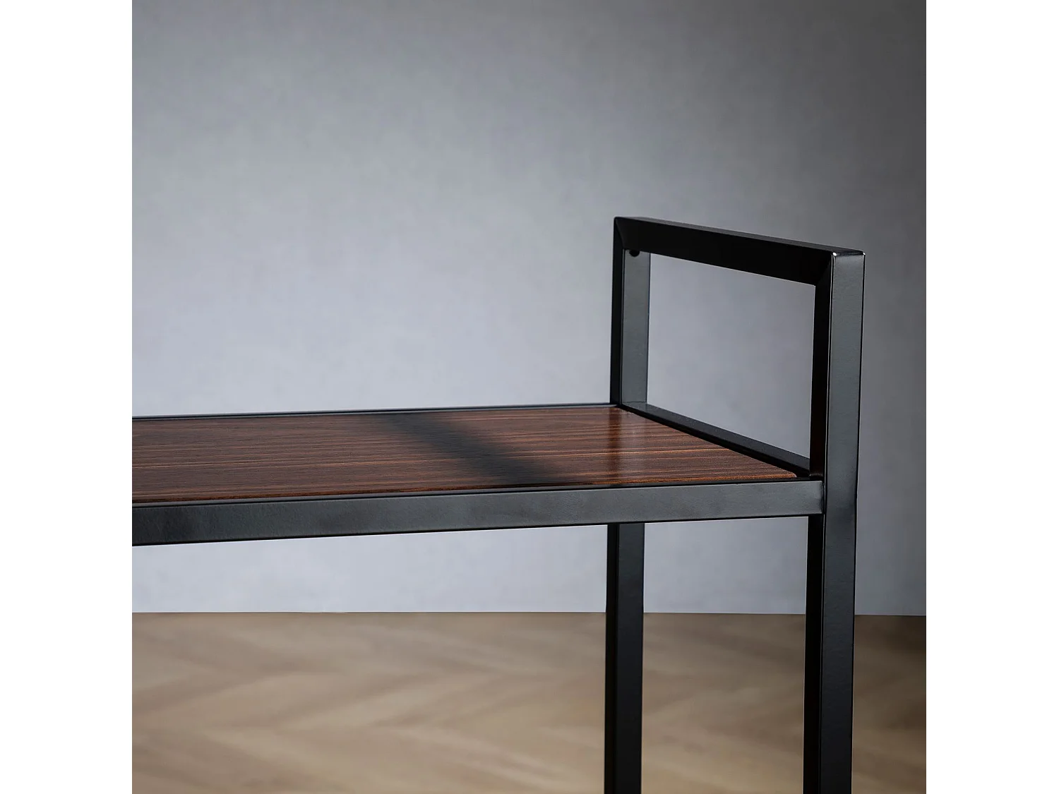 Desserte à roulettes RIVO, chariot de service pour cuisine, structure en métal et plateau en bois couleur noir et noyer