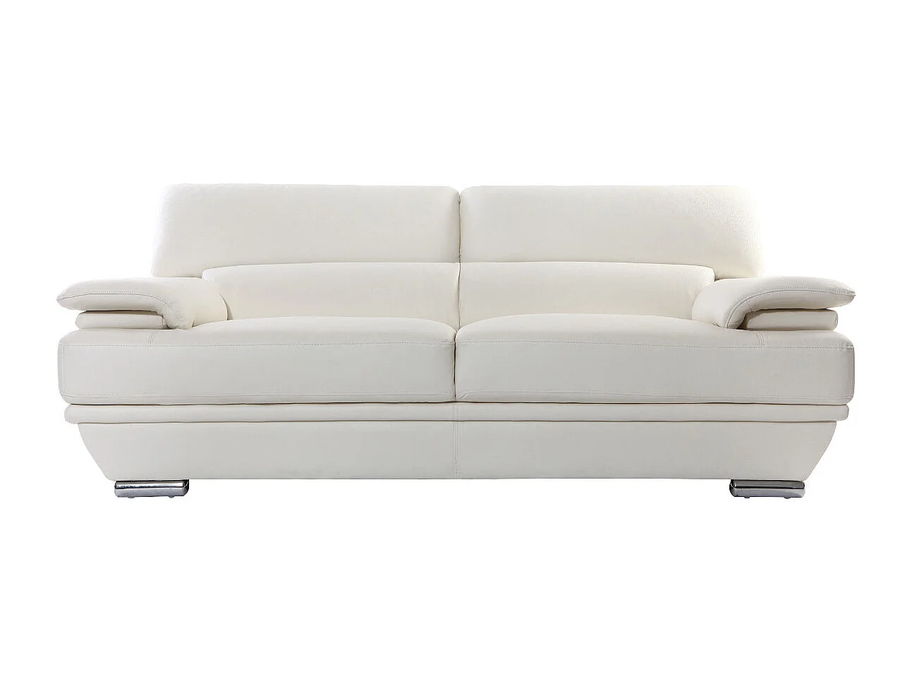 Canapé design avec têtières ajustables 3 places cuir blanc et acier chromé EWING