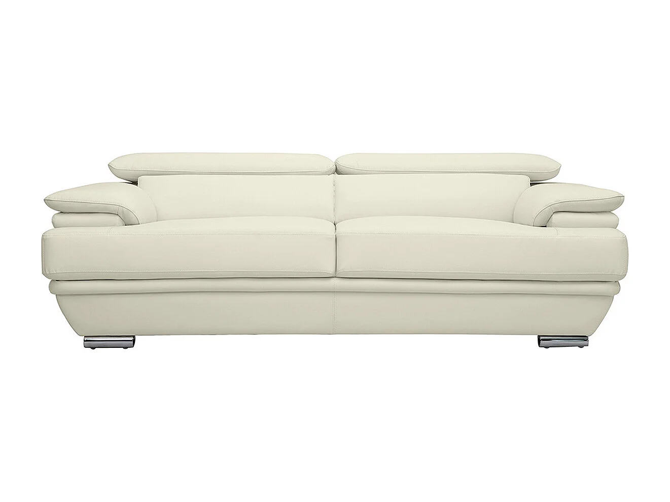 Canapé design avec têtières ajustables 3 places cuir blanc et acier chromé EWING