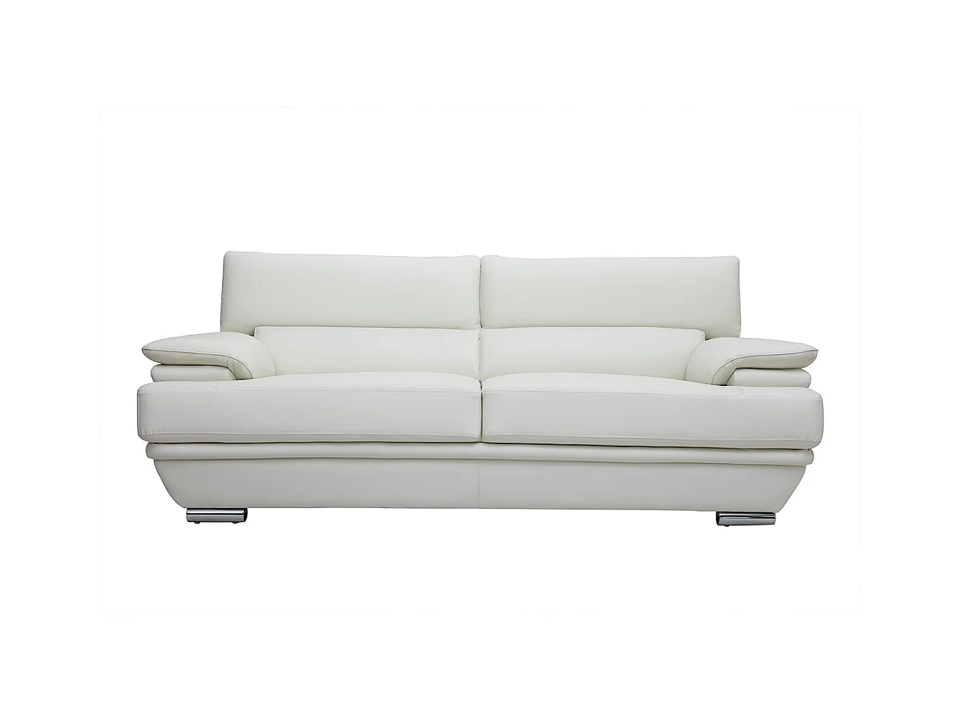 Canapé design avec têtières ajustables 3 places cuir blanc et acier chromé EWING