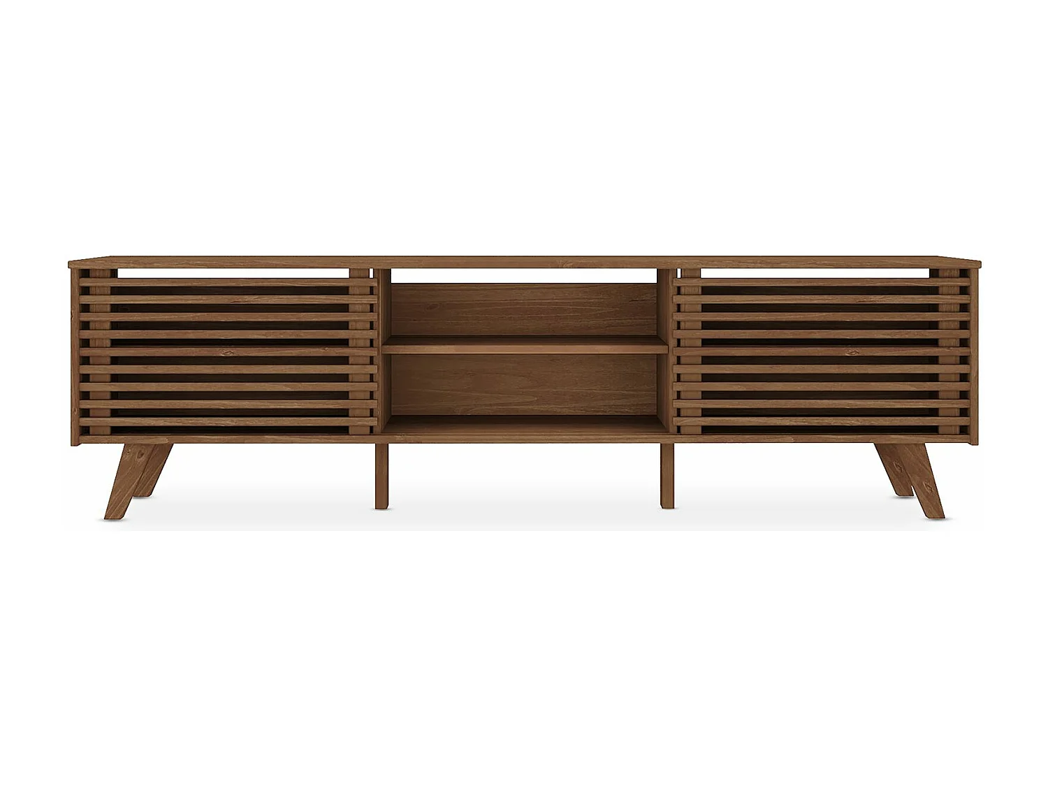 Meuble TV RIAN avec portes coulissantes et étagères ajustables 175 x 50 x 38 cm pin massif brun foncé, Meuble de salon moderne