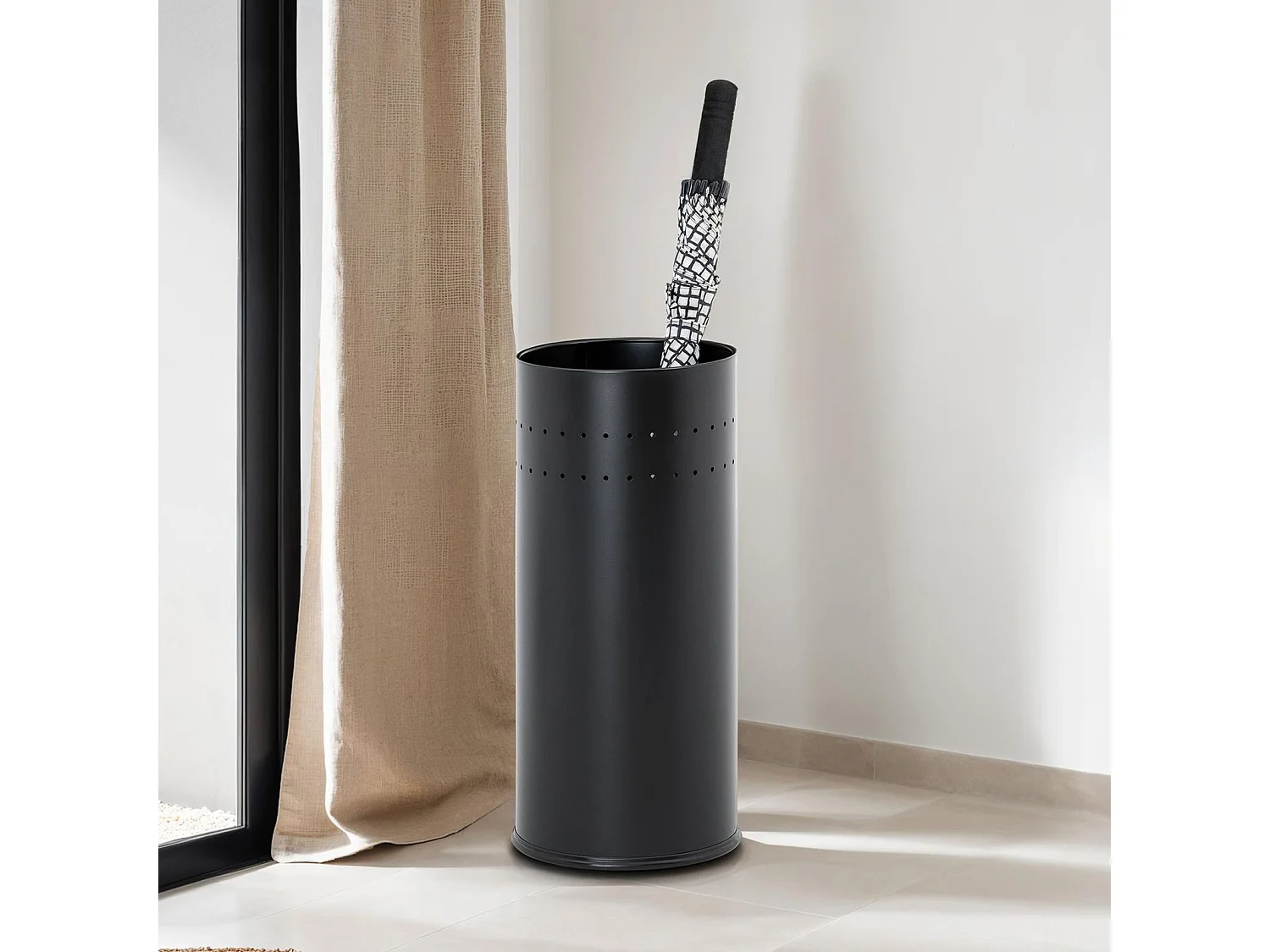 Porte-parapluies SLIGO, support de parapluies rond en métal laqué noir