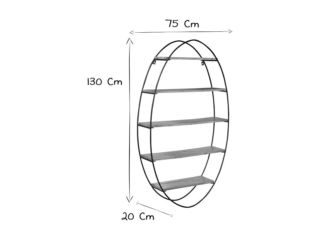 Estantería de pared oval en acacia y metal A130 cm HANG