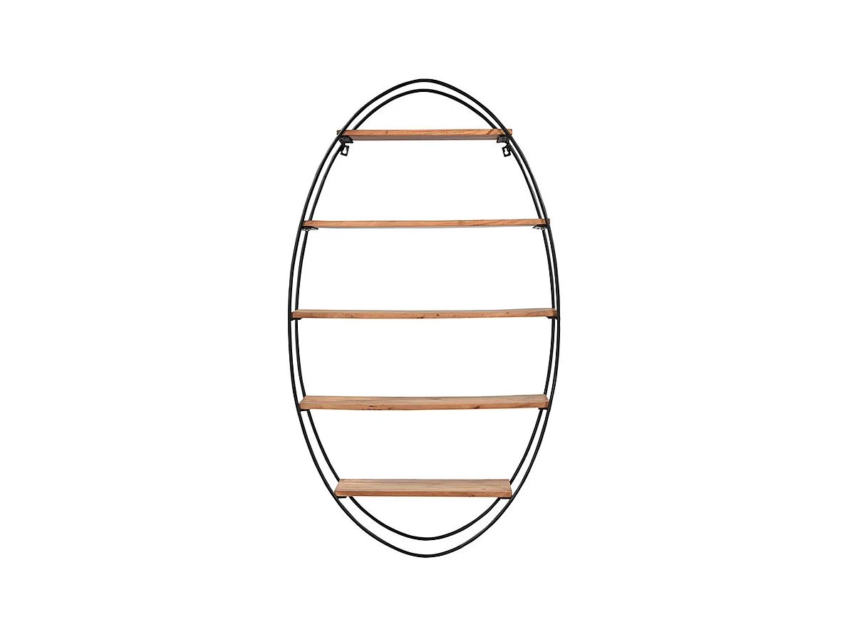 Étagère murale ovale en bois massif et métal noir H130 cm HANG