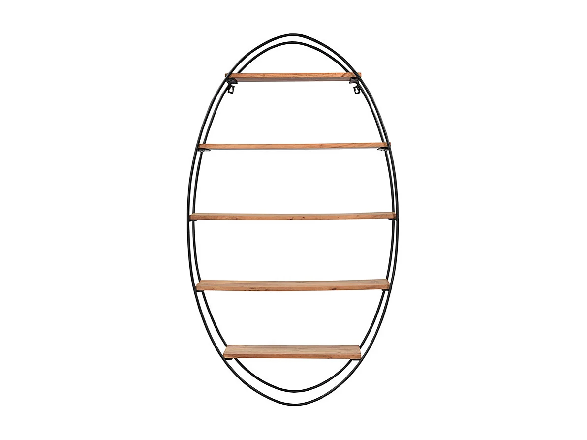 Ovales Wandregal aus massivem Akazienholz und Metall H130 cm HANG