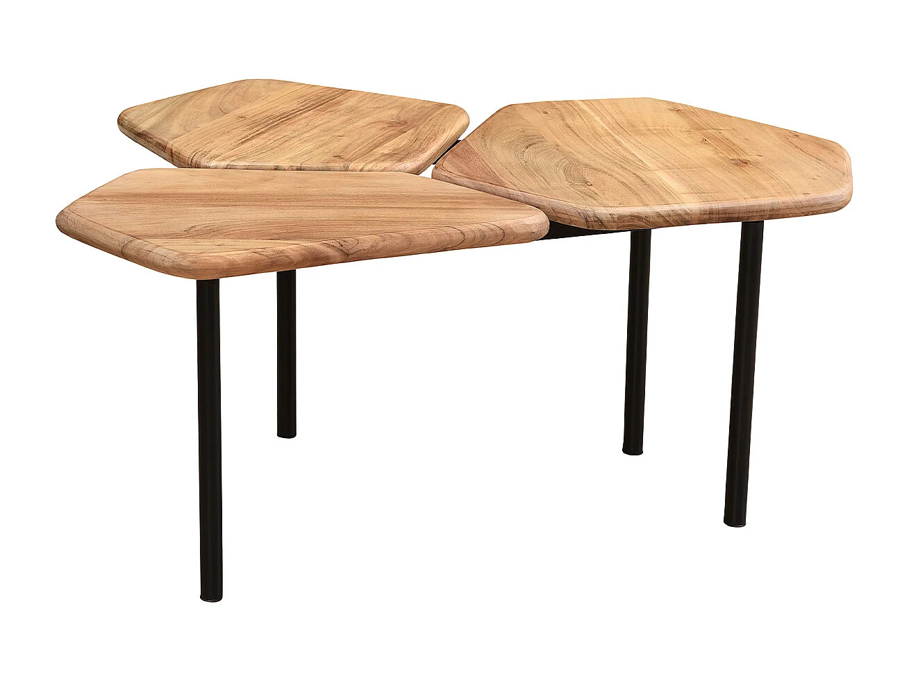 Mesa de centro con 3 tableros de acacia y metal SUZANE
